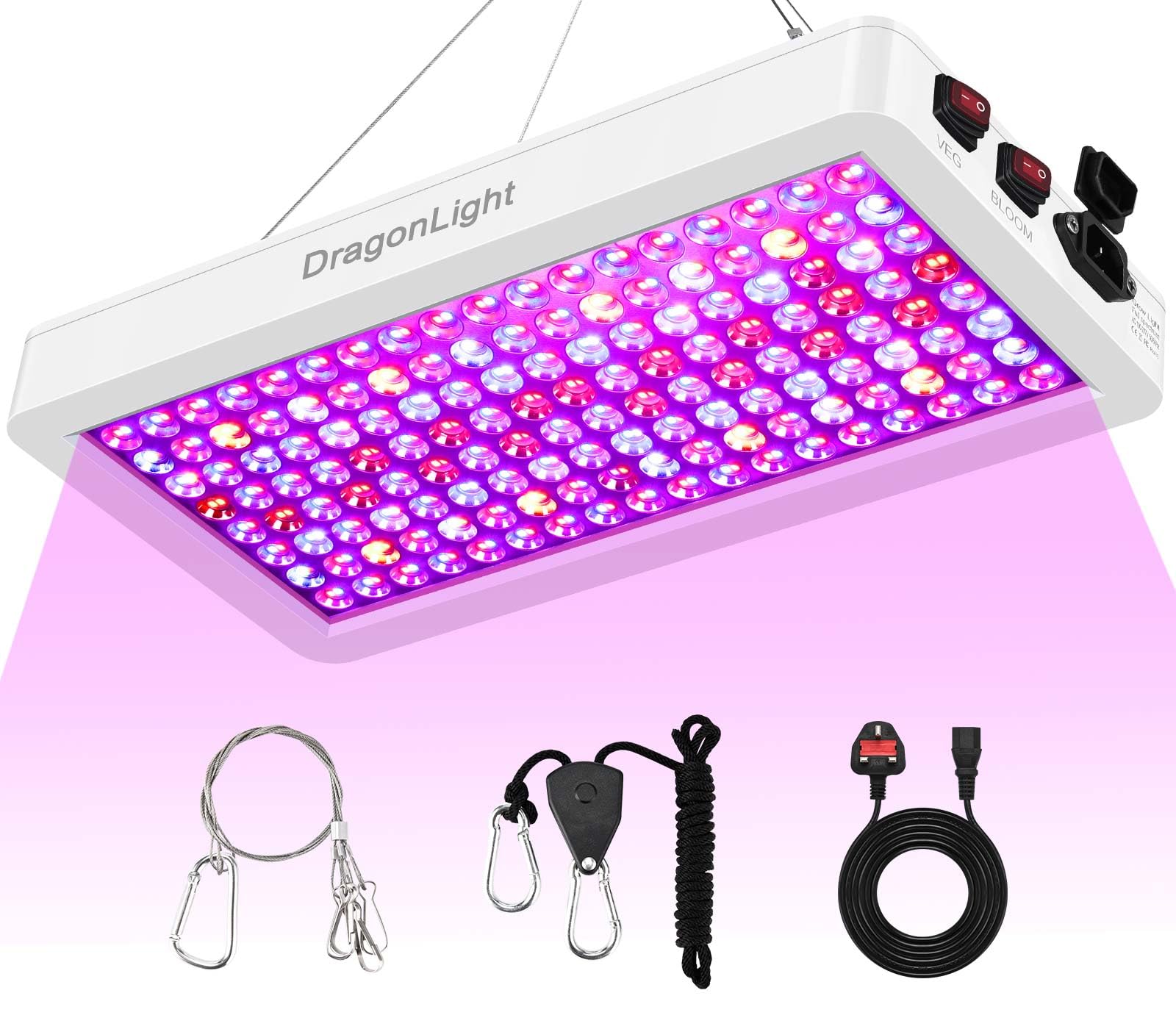DragonLight 2025 Newest BW2000 LED Grow Lights Double Chips Full Spectrum with 3-Metre Cable for Greenhouse and Indoor Plant Veg and Flower Growing[White] — image 1