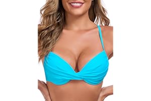 RELLECIGA Women's Push-Up Bikini Top 3/4 Molded Cups Swimsuit Tops Underwire Bathing Suit Tops