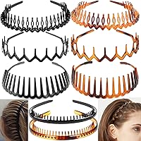 ULTIMUTE 8 PCS Fashion Effortless Plastic Headbands with Teeth Comb Black Skinny Headbands No Slip Hair Accessories Bands for