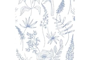 DULEIXUFHEE White and Blue Wallpaper Peel and Stick Floral Vintage Wall Paper Boho Self Adhesive Blue Leaf Contact Paper Remo