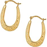 Floreo 10k Yellow Gold 16mm Oval Scroll Pattern Hoop Earrings