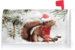 Texupday Winter Cute Red Scarf Squirrel Decoration Mailbox Cover with Magnetic Strip Christmas Mailbox Wraps Post Letter Box Cover Standard Size 21" X 18" Garden Outdoor Yard Decor