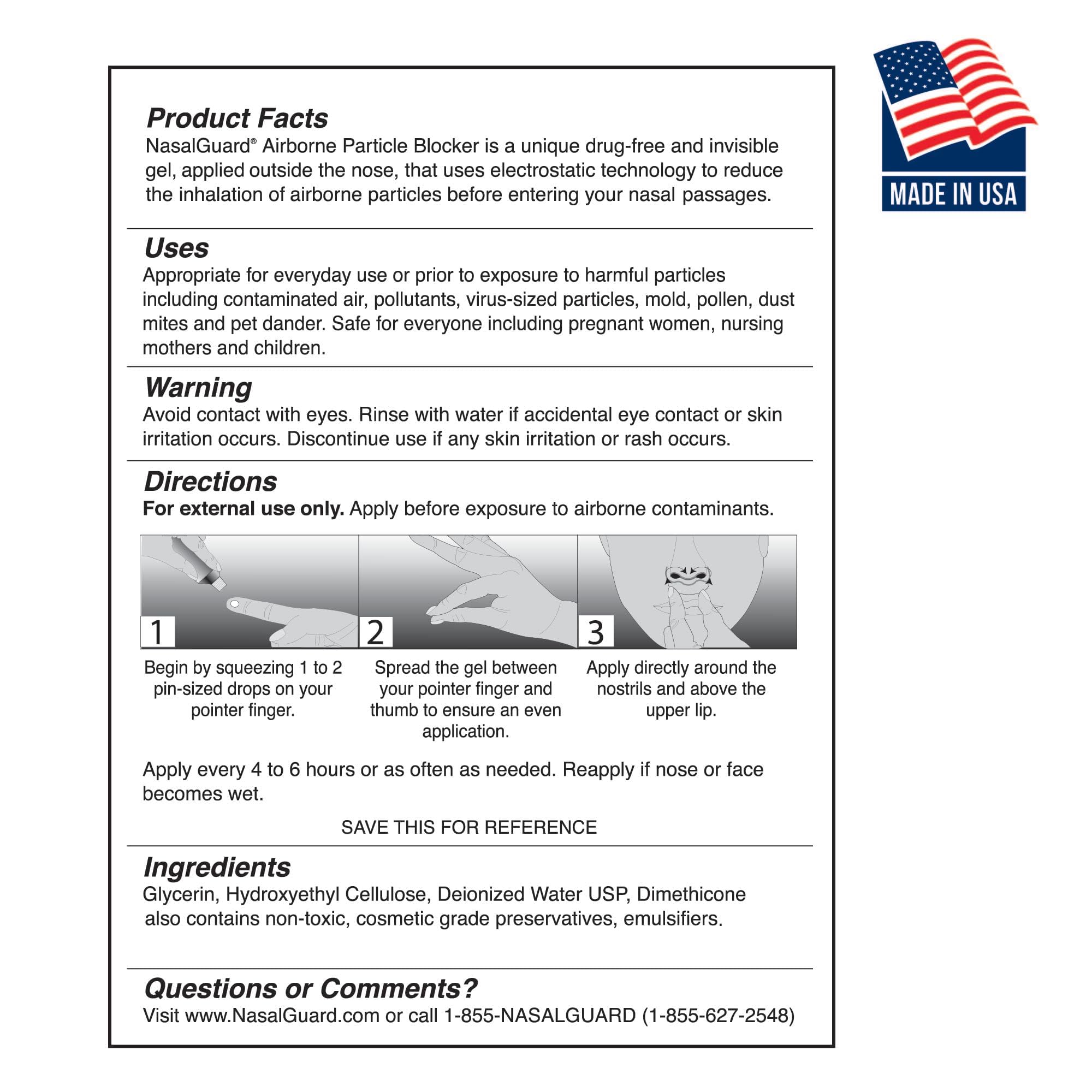 Airborne Particle Blocker Gel - Drug-Free Protection Against Pollutants and Irritants, Suitable for Daily Use, Made in USA (Unscented, 3 Gram Tube, Pack of 2), Over 150 Applications