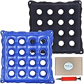 2-Pack Set Inflatable Seat Cushions for Pressure Relief - Waffle Design Air Cushion for Wheelchair, Office Chair & Car Travel, Extra Thick with Dual Pumps (18.5x18.5 Inch, Flocked Navy & Royal Blue)
