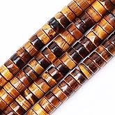 Natural Stone Heishi Beads for Necklace Making, 4 mm x 2 mm Small Flat Round Stone Loose Heishi Disc Gemstone Beads for Jewelry Making Craft Bracelet Earrings Necklace - Yellow Tiger Eye