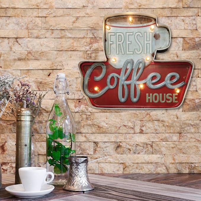 Arikit Coffee Bar Decor,Metal Wall Retro Tin