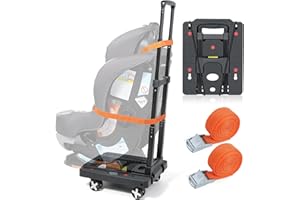 Orzbow Car Seat Dolly for Airport, Folding Car Seat Travel Cart with 4 Wheels and Adjustable Handle, Carseat Roller for Airplane Travel with Straps, Compact Luggage Hand Trolley, Black