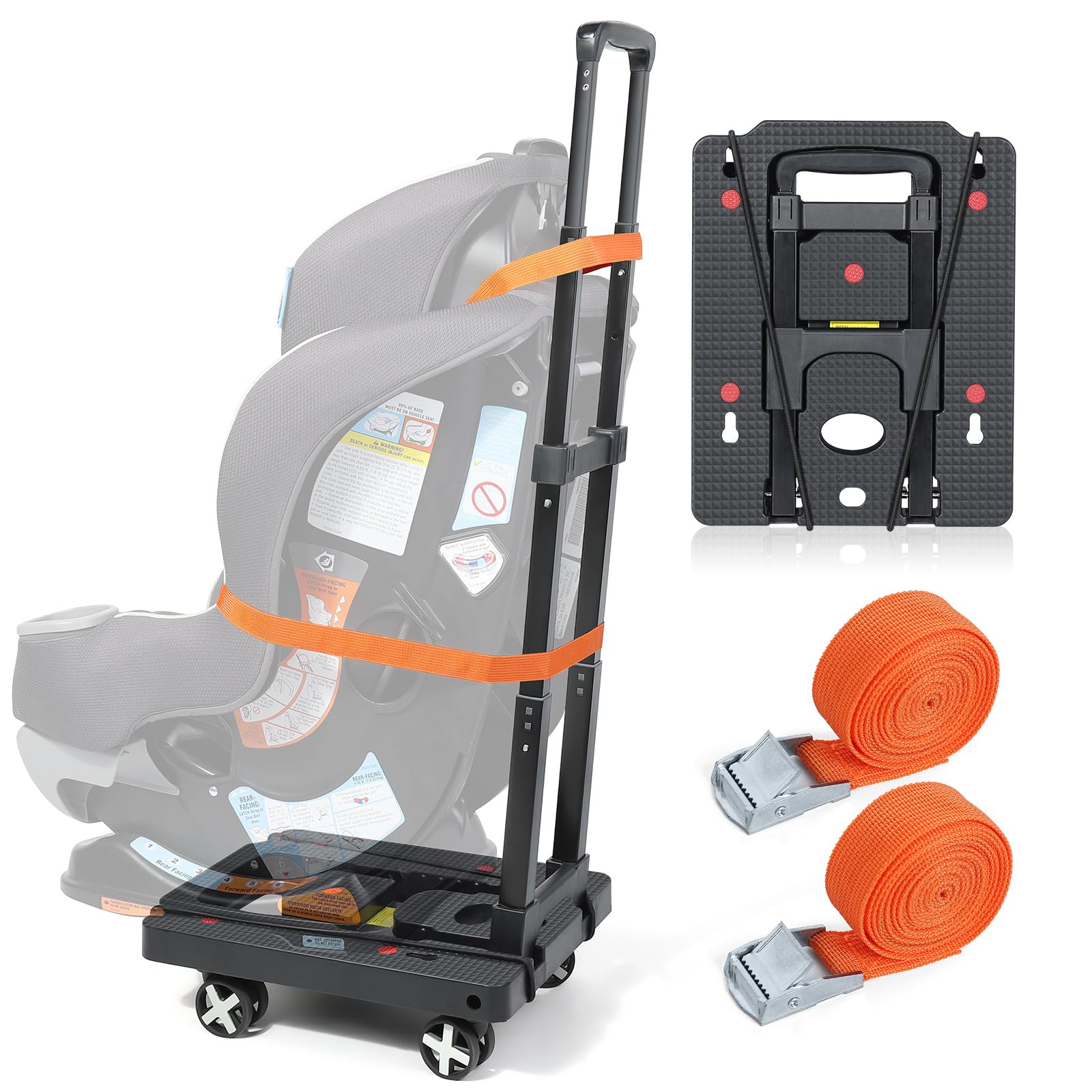 Photo 1 of Orzbow Car Seat Dolly for Airport, Folding Car Seat Travel Cart with 4 Wheels and Adjustable Handle, Carseat Roller for Airplane Travel with Straps, Compact Luggage Hand Trolley, Black