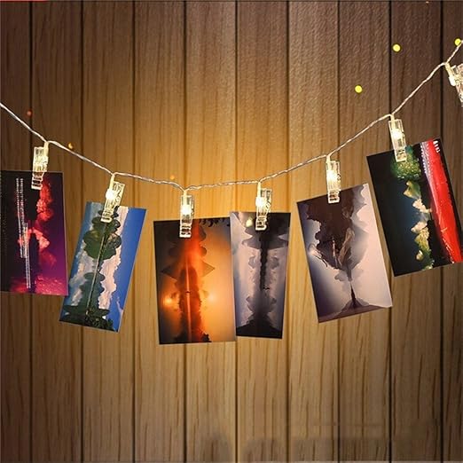 Zuoao LED Foto Clip Lichterkette Batteriebetriebene, 20 Foto-Clips, 2 M Warmweiß Partybeleuchtung Kreative Lampe Clip Foto-Wa