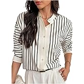 SweatyRocks Women's Striped Button Down Shirt Long Sleeve Blouse Dressy Casual Business Shirts