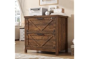 knoworld 2 Drawer Farmhouse File Cabinet, Wood Filing Cabinets for Home Office, Lateral File Cabinet for Hanging Files Letter/Legal/F4/A4 Size, Brown
