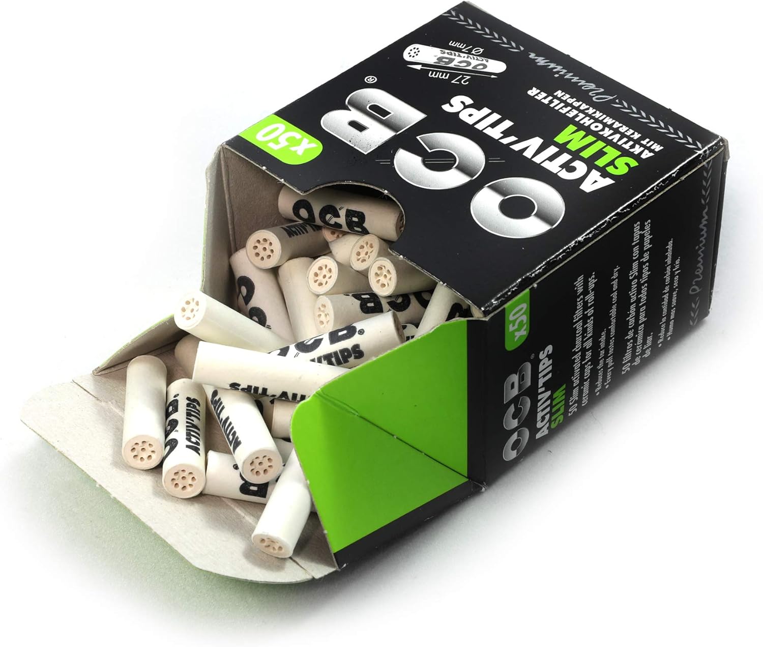 50 OCB Slim 7mm Activated Charcoal Filters ACTIV'TIPS - 1 Box: Health & Personal Care
