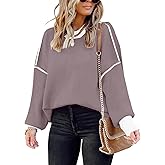 ETCYY Womens Oversized Sweaters Fall 2026 Fashion Clothes Trendy Batwing Sleeve Colorblock Striped Knit Pullover Tops