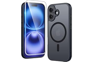 FNTCASE for iPhone 16 Case Matte: Magnetic Phone Cases with Screen Protector Drop Proof Compatible with Magsafe Slim Anti Yellowing Rugged Shockproof Protective Translucent Cell Cover (C-Black)