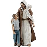 ShineOnAngel Jesus Christ with Child, First Communion boy Gift He Walks with me Sculpture, Hand Painted, Religious Modern Home Decor, Christian Figurines, 9.5 Inch