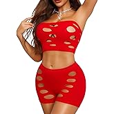 RSLOVE Sexy Fishnet Lingerie for Women - Sexy Nighty Cutout Lingerie Set Womens Mesh 2 Piece Babydoll See Through Outfits