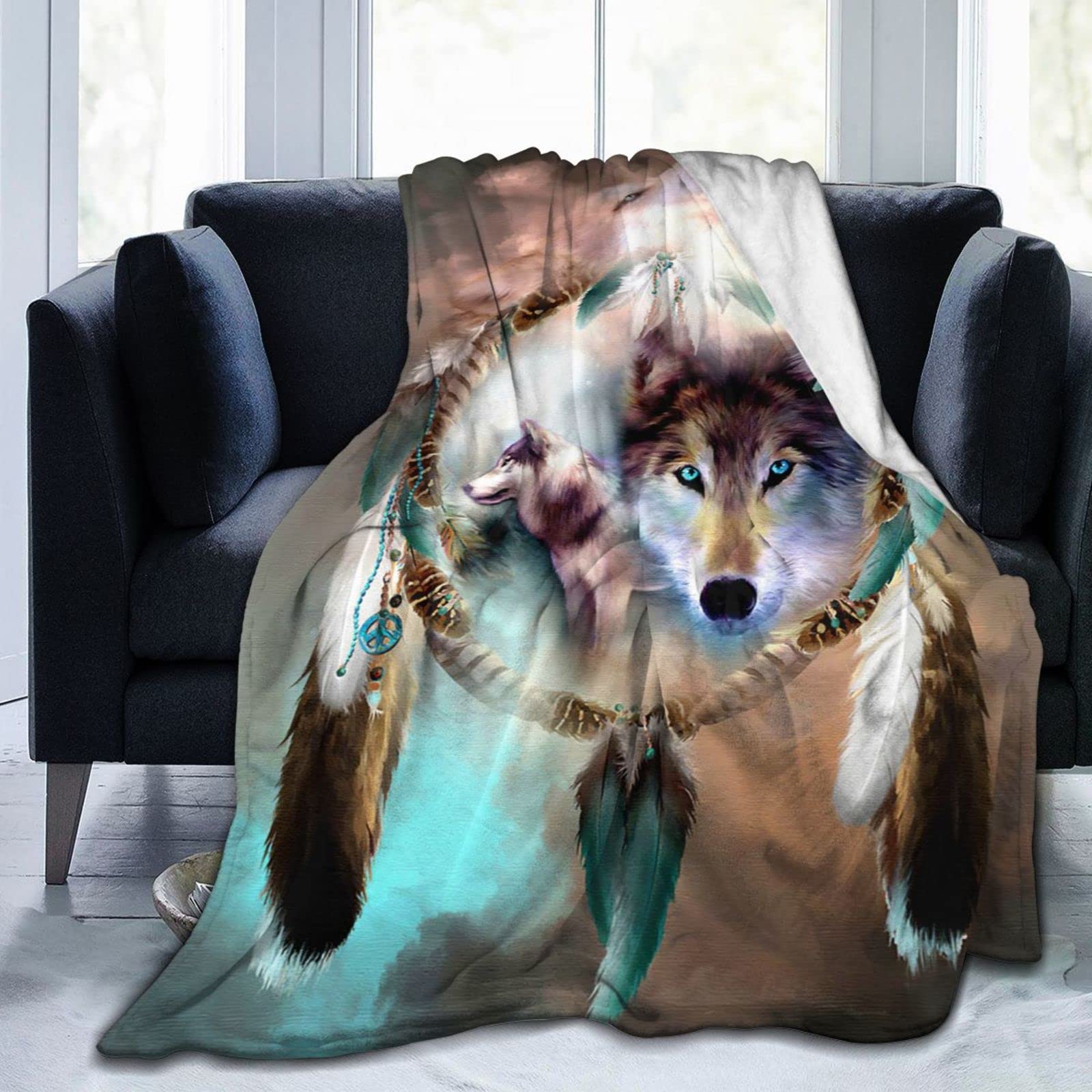 Custommixall Wolf Blanket Fleece Throw Blanket for Wolf Totem Gifts for Women Men Girls Boys All Seasons Super Soft Cozy Plush Throws Blanket for Couch Sofa Bed Office 40"x50"