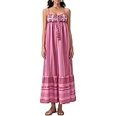 Aopwsrlyi Women's Crochet Maxi Dress Sleeveless Backless Spaghetti Strap Summer Dress Tassel Geometric Pattern Patchy Dress