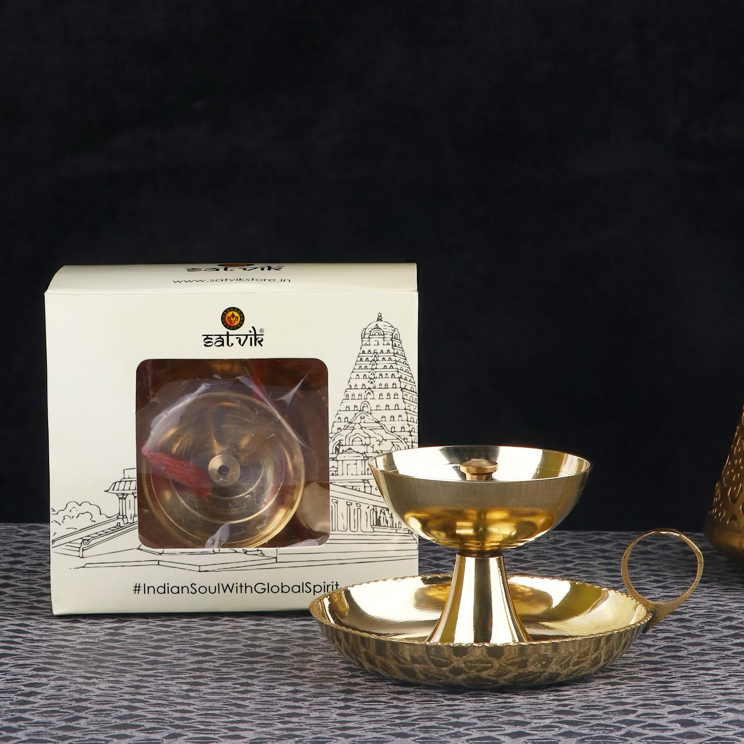 Craftsman Set of Brass Aarti Diya with Supported Flame Puja Jyot Oil Lamp Festive Diwali Mandir Temple Aarti Pooja Dia (Large)