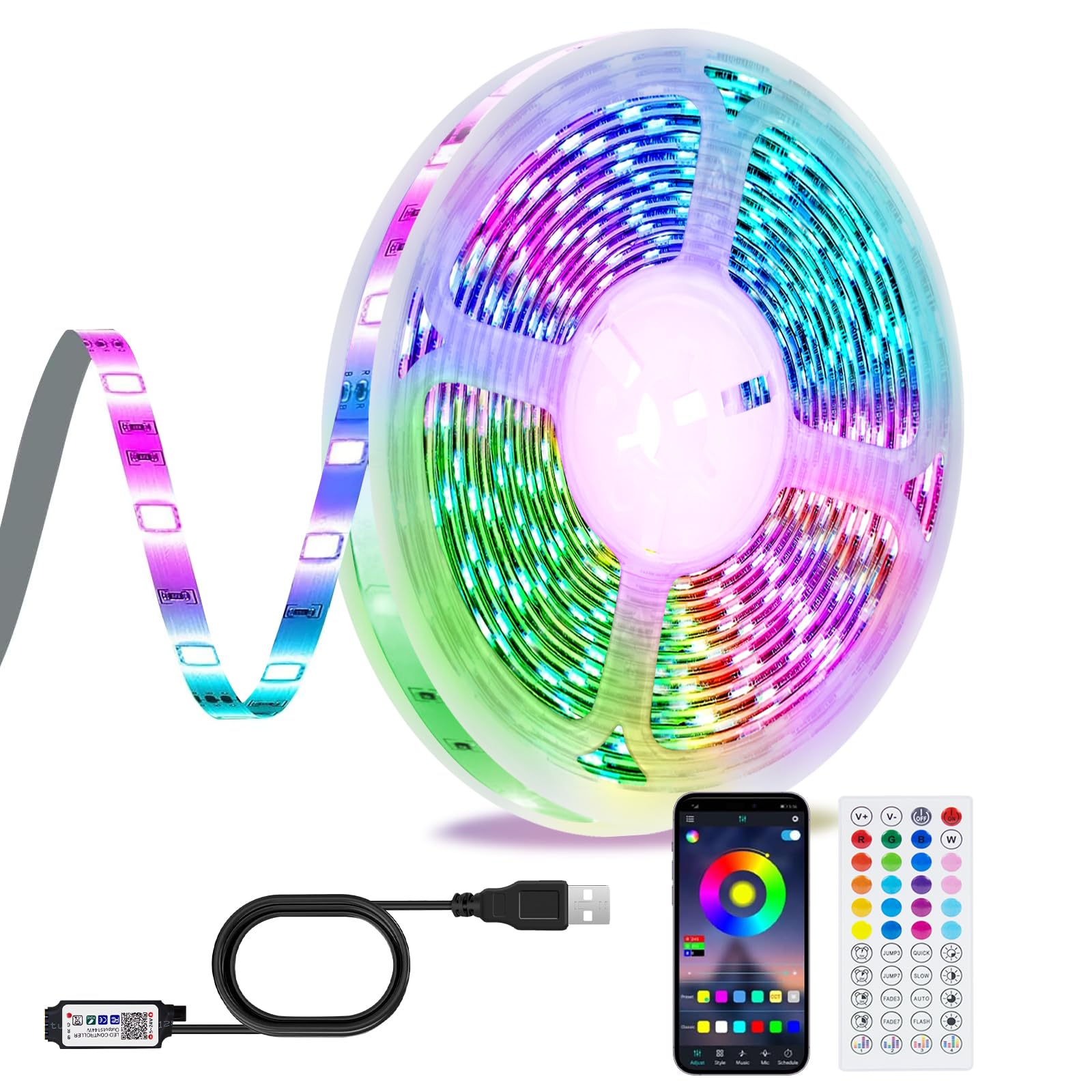 TK99SW LED Strip Lights 10M, USB APP Control Colour Changing LED Lights with Remote, Music Sync Built-in Mic, for Bedroom,Party,Home Christmas Decoration