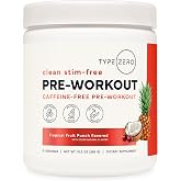 Type Zero Clean Stim Free Pre Workout Powder (Tropical Fruit Punch) 21 Serv | Nitric Oxide Booster with L-Citrulline Malate, Arginine AKG, Beta Alanine, Caffeine &amp; Stimulant Free