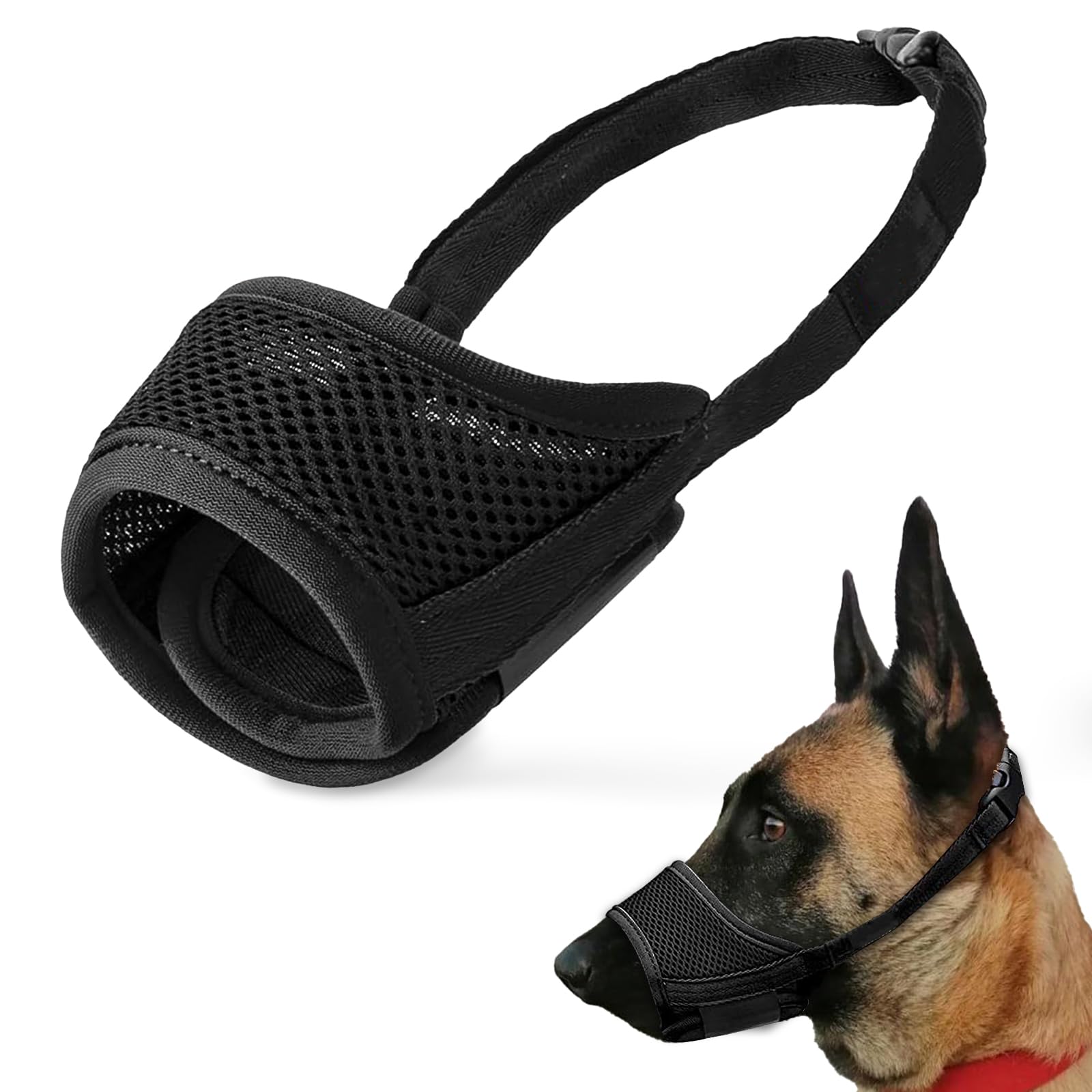 maxtachi Pet Muzzle with Adjustable Loop and Soft Pad, Allows Panting Drinking, Soft Breathable Dog Muzzles, Dog Muzzle to Prevent Biting Barking and Chewing-Black (l)