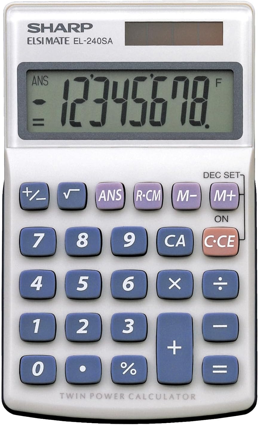 Sharp EL 240SAB Calculator Grey Dual Power 8-Digit LCD Pocket