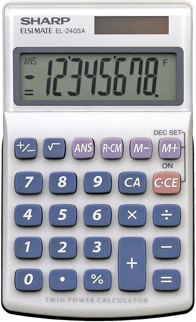 Sharp EL 240SAB Calculator Grey Dual Power 8-Digit LCD Pocket