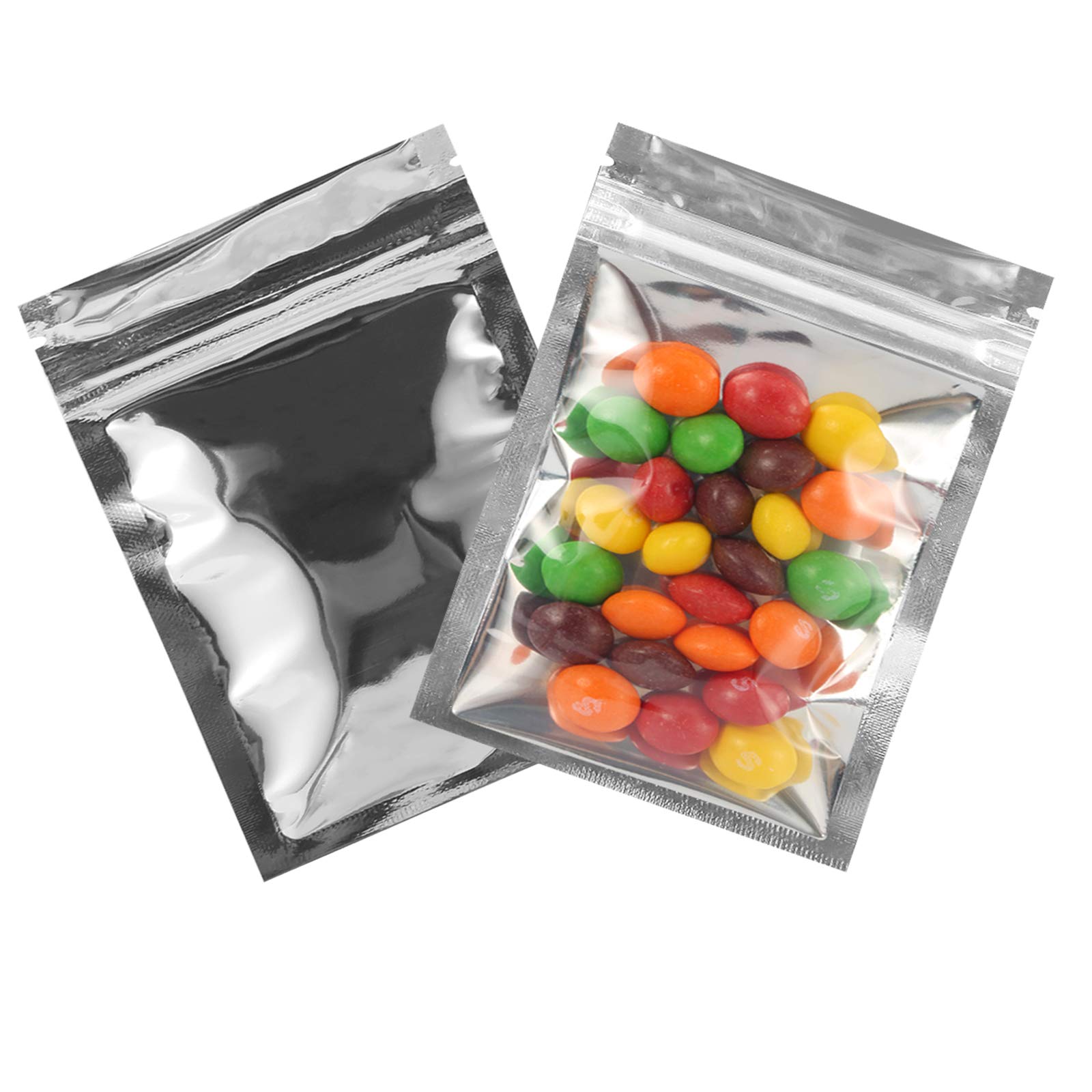 Photo 1 of Resealable Mylar Bags | 100 Pcs 3 X 4 Inch | Smell Proof Bag Heat Seal Cute Packaging Foil Food Sealable Small Front Clear Plastic Silver for Storage Candy Beef Jerky Jewerly Product