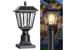 Greluna Solar Post Lights, Dusk to Dawn Solar Lamp Post Light with Pier Mount Base, Post Lights Outdoor Waterproof for Garden Yard Landscape Pole Pillar (Warm White)