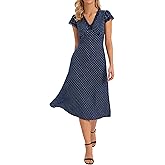Allegra K Polka Dots Dress for Women's 1950s Vintage Lace Trim V Neck Casual Midi Dresses