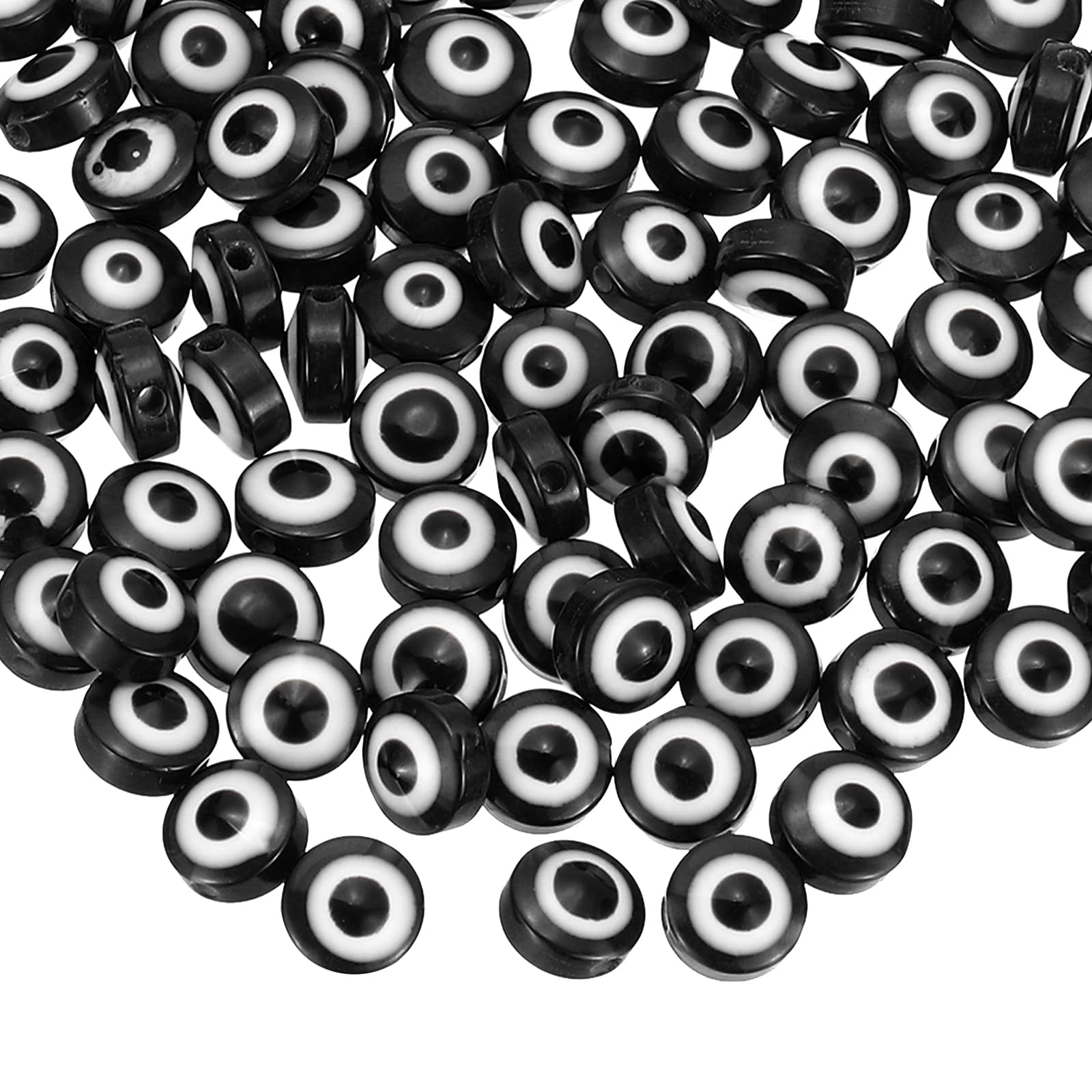 PATIKIL Evil Eye Beads, 110 Pcs 6mm Flat Round Evil Eye Charm for DIY Bracelet Earring Necklace Jewelry Craft Making, Black