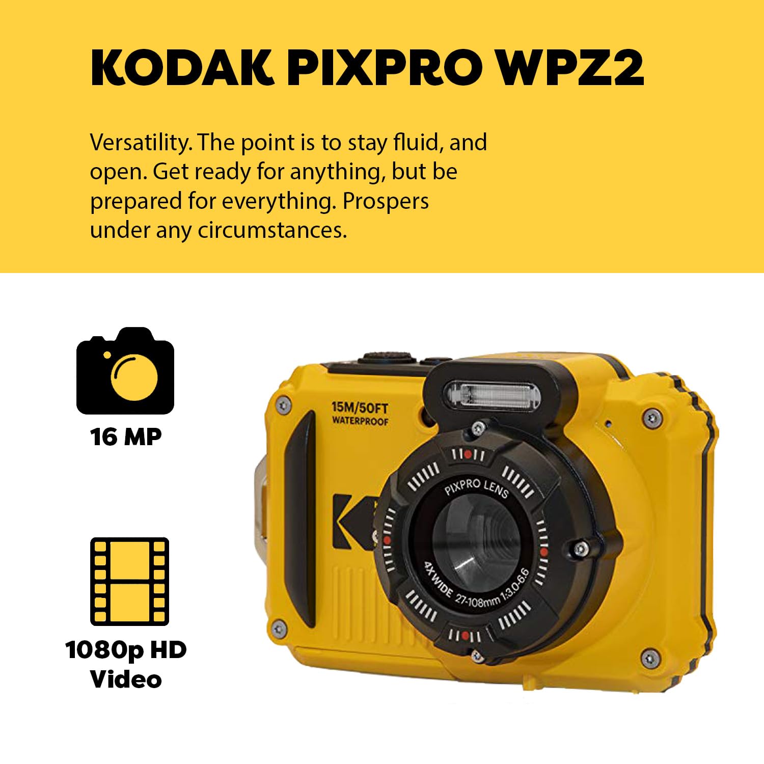 Kodak PIXPRO WPZ2 Rugged Waterproof Shockproof Digital Camera 16MP 4X