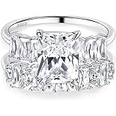 VOLUKA Solid 925 Silver CZ Promise Ring Set White Gold Plated Cubic Zirconia Wedding Engagement Ring For Women Trendy Rectangular Cut Ring