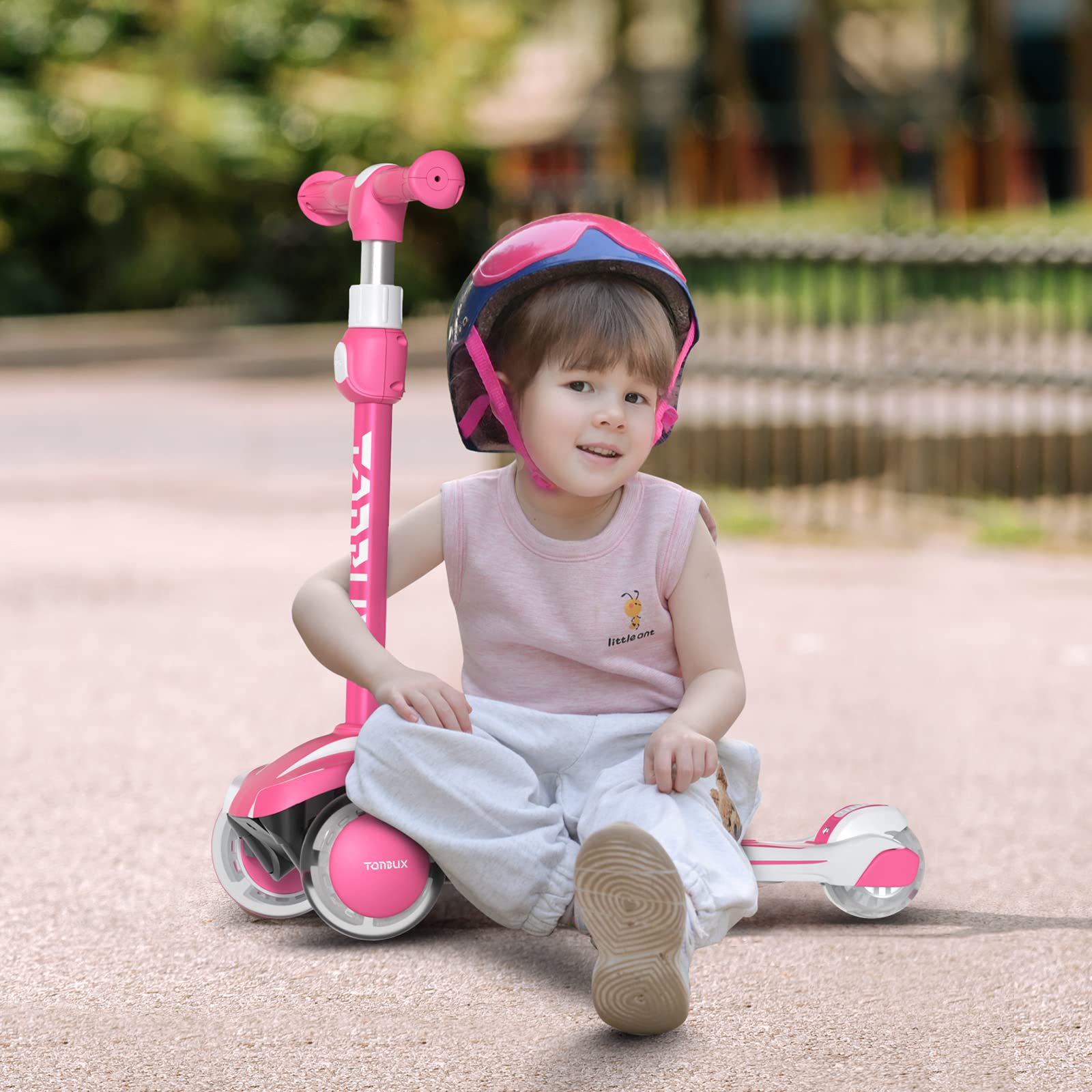 TONBUX Kids Scooter for Age 3-12, Toddler Scooter with 4 Adjustable Heights, Light Up 3-Wheels Scooter, Shock Absorption Design, Lean to Steer, Balance Training Scooter for Kids