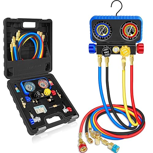 AC Manifold Gauge Set R134A R1234YF, Automotive 4 Way Car AC Gauge Set