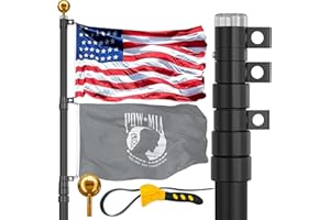 IIOPE 20FT Telescoping Flag Pole for Outside House, Extra Thick Telescopic Flagpole with USA Flag, Inground Outdoor Use, Camper RV, Residential & Commercial, Complete Hardware & Aluminum Top Ball (Black)