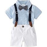 Boarnseorl Baby Boys Gentleman Outfits Suits, Infant Shirt+Shorts+Bow Tie+Suspenders Clothes Set