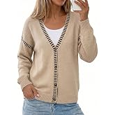 Dokotoo Womens Oversized Cardigan Sweaters Casual Coats Long Sleeve Button Front Stripes Trim Fall Outfits