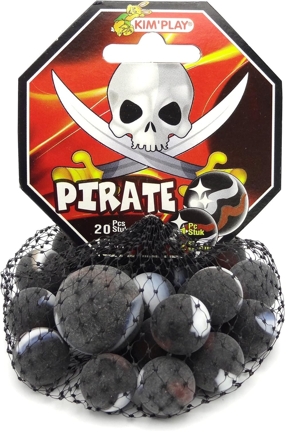 MaRécréation-MesBilles Pack of 20 Balls 16 mm + 1 Cap 25 mm Pirates, 3T-1FNH-8RZV, Black