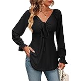 CASURESS Women's Tunic Tops for Leggings Long Sleeve Tie Front Casual Fall Blouses