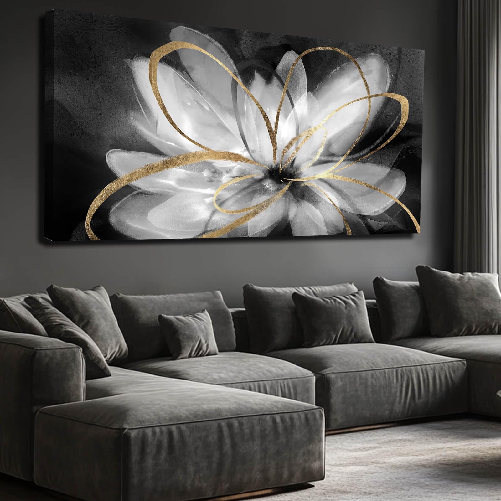 Photo 1 of **BROKEN***SOUGUAN Flower Large Artwork Gold Wall Decor White Canvas Paintings for Living Room Bedroom Kitchen Office 30"x 60"