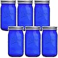 Galssmagic Blue Mason Jars 32 oz,6 Pack Wide Mouth Colored Quart Canning Jars with Airtight lids & Bands for Centerpieces,Fermenting,Pickling,Storage,DIY Crafts & Décor