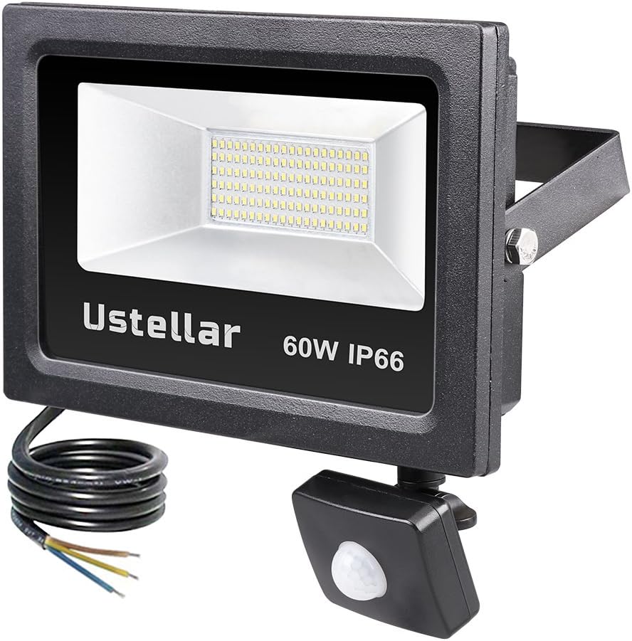 Ustellar 60W Motion Sensor Light, 4800lm PIR Floodlight (300W