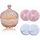 Qopoto 5 Pieces Large Body Powder Puff and Powder Container, Crystal Case for Dust Puff, Powder applicator with Box for Face and Body (Amber, Crown)