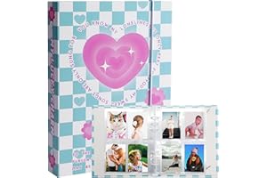 SZHTSWU A5 Binder Kpop Photocard Album with 20 Pcs Inner 3 Inch Photo Album Sleeves in Loose Leaf Refillable 6 Rings Binder Cover Photocard Holder Book for Picture Cards Storage (Heart Blue Plaid)