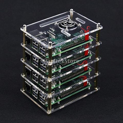 SDENSHI Kit De Caja Apilable De Acrílico Transparente Raspberry Pi con Ventiladores De Refrigeración