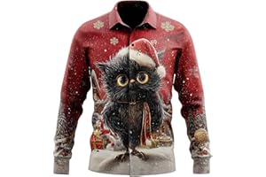 Men Christmas Shirt Ugly Xmas Party Long Sleeve Button Down Shirts Big Tall Santa Claus Holiday Tops Wrinkle-Free Golf Shirt