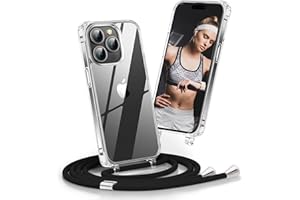 COBATREE Crossbody for iPhone 14 Pro Max Case,Necklace Mobile Phone Cover with Cord Strap Adjustable Length Lanyard Rope Shockproof Hands-Free Clear Phone Cover for iPhone 14 Pro Max-Black