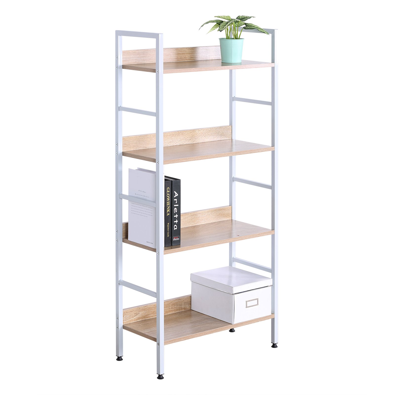 WOLTU Standregal mit 4 Ablagen Bücherregal Küchenregal Badregal aus Holz und Metal, Regale für den Abstellraum 60 x 27,5 x 126 cm Weiß + Hell Eiche RGB9304hei 8